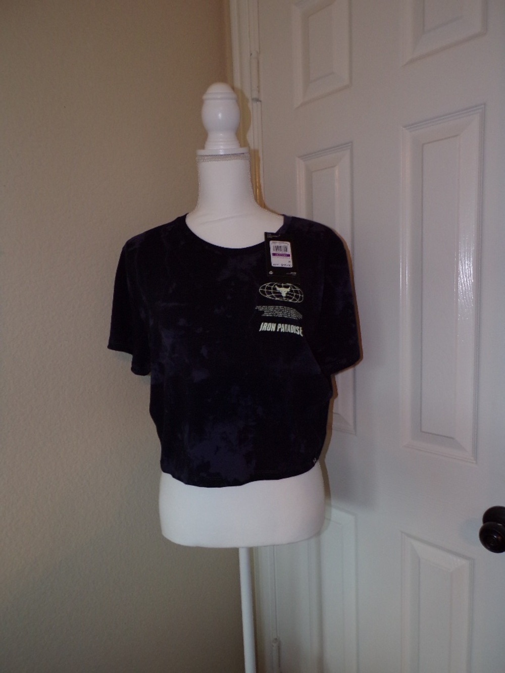 Under Armour x Project Rock Women's Fitted Disrupt Print Crop SS Top Size 2XL Na